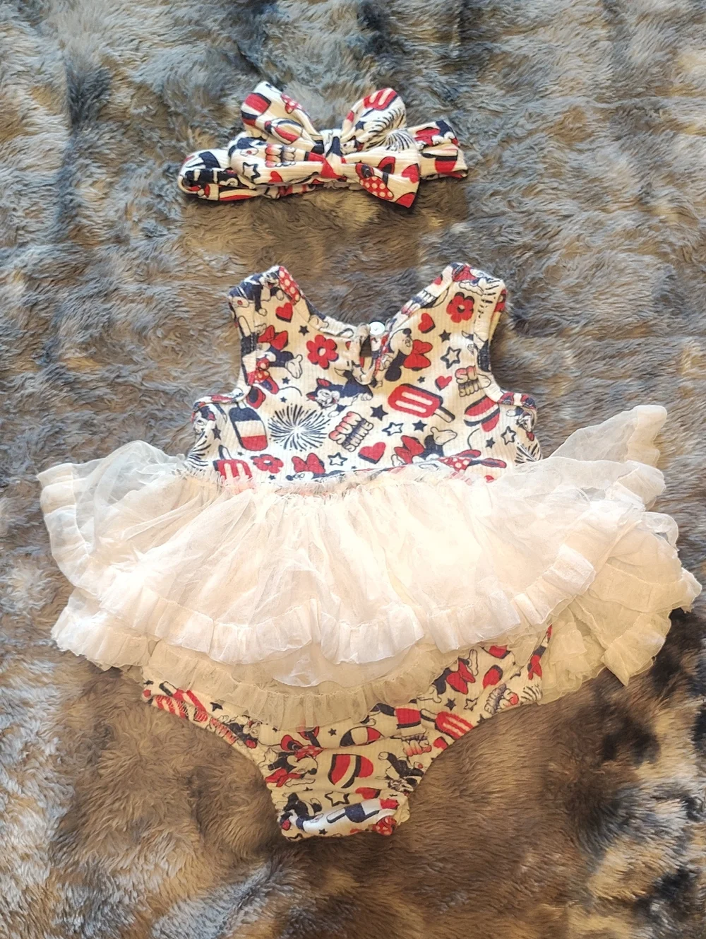Cute Red Blue And White 4th Of July Tutu One-Piece with Headband - BABY